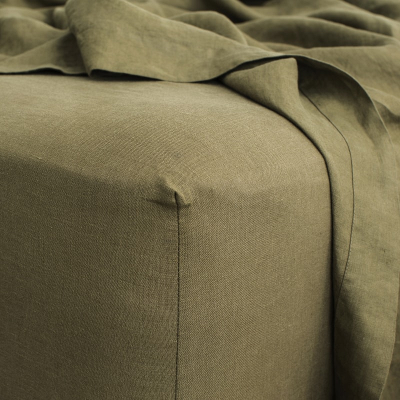 Olive fitted sheet detail from Monsoon Living Newcastle